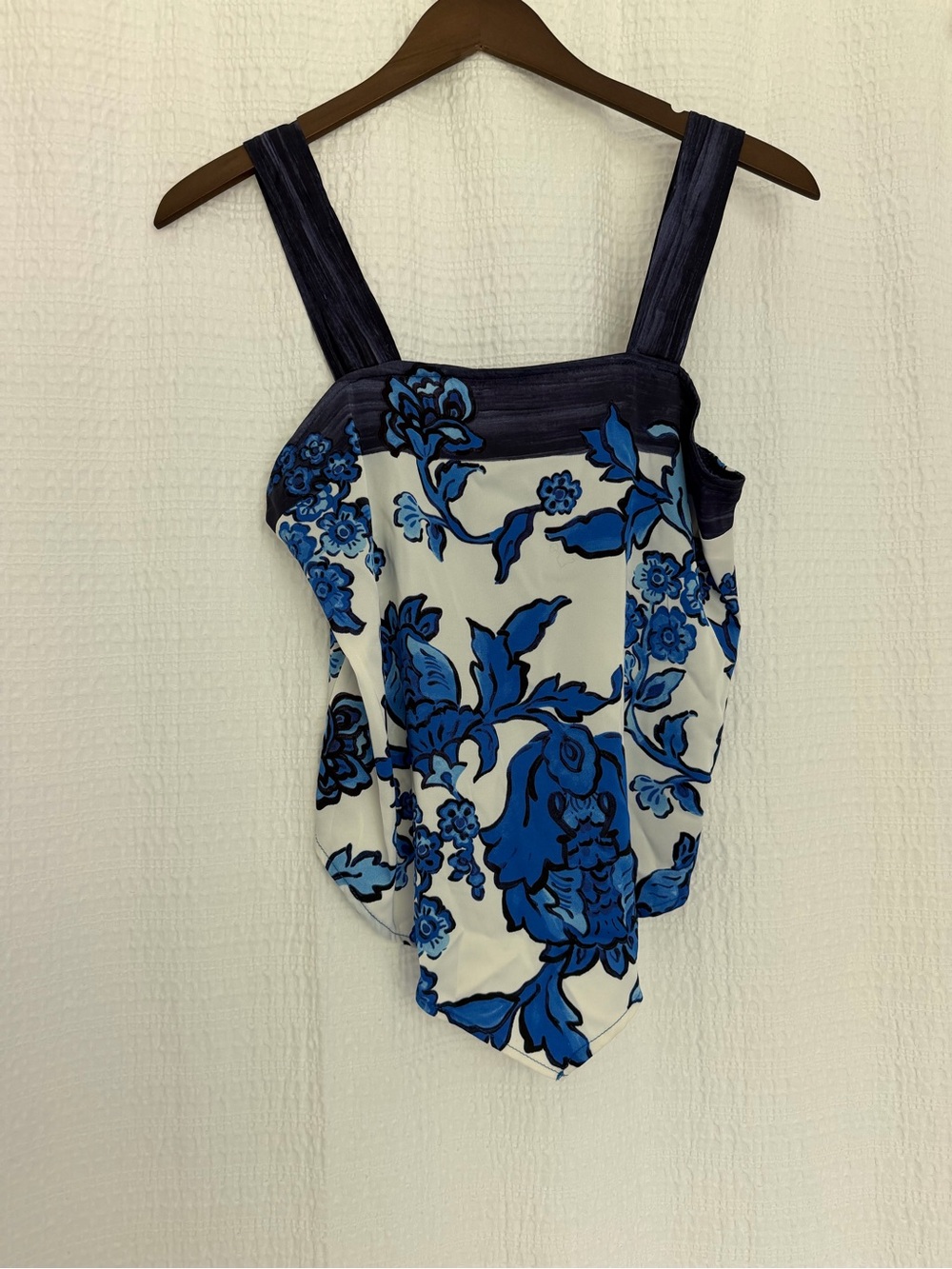 Rachel Zoe White Camisole with Blue Floral Print and Navy Trim